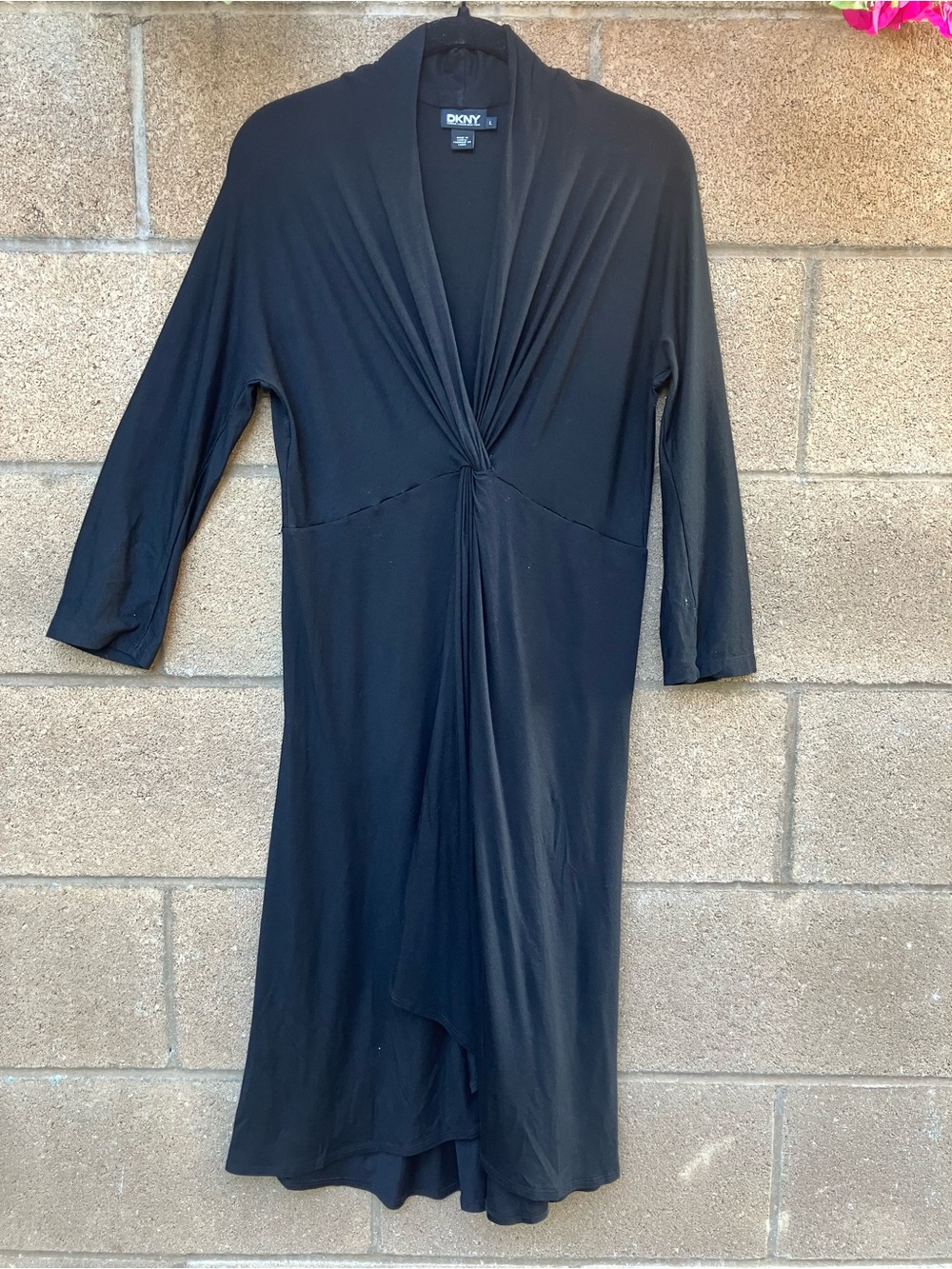 DKNY Black Asymmetrical Front Twist Semi-Wrap Dress